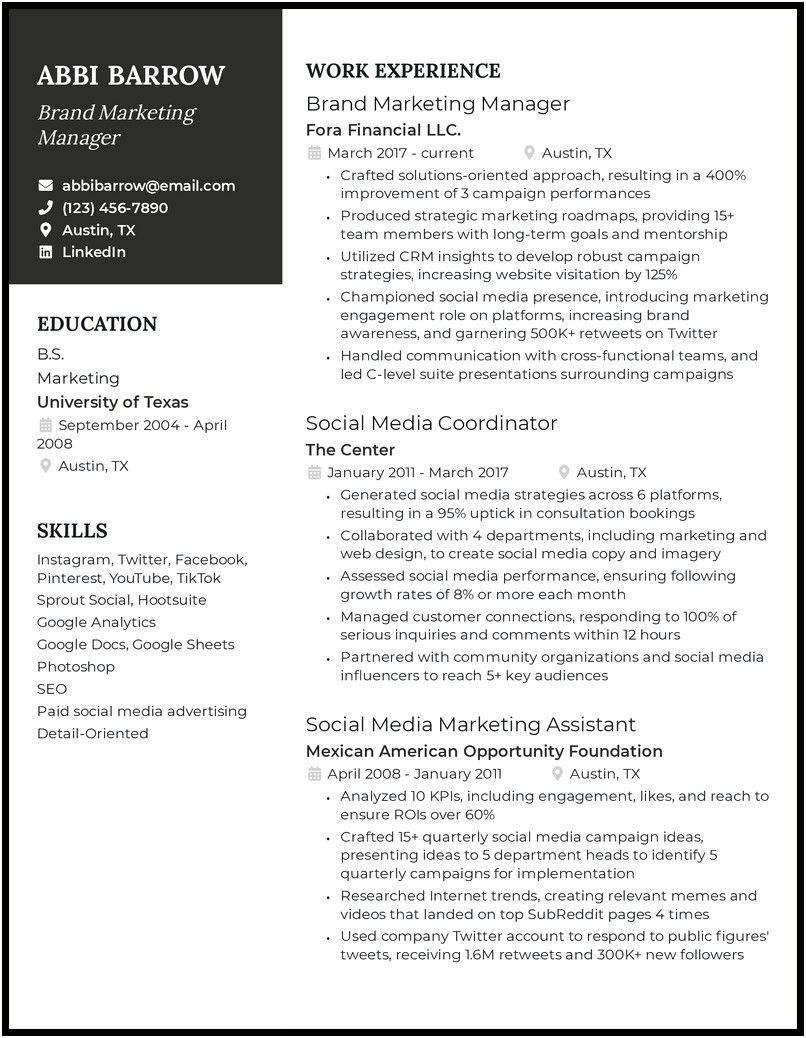 Sample Resume Templates For Social Media Specialist