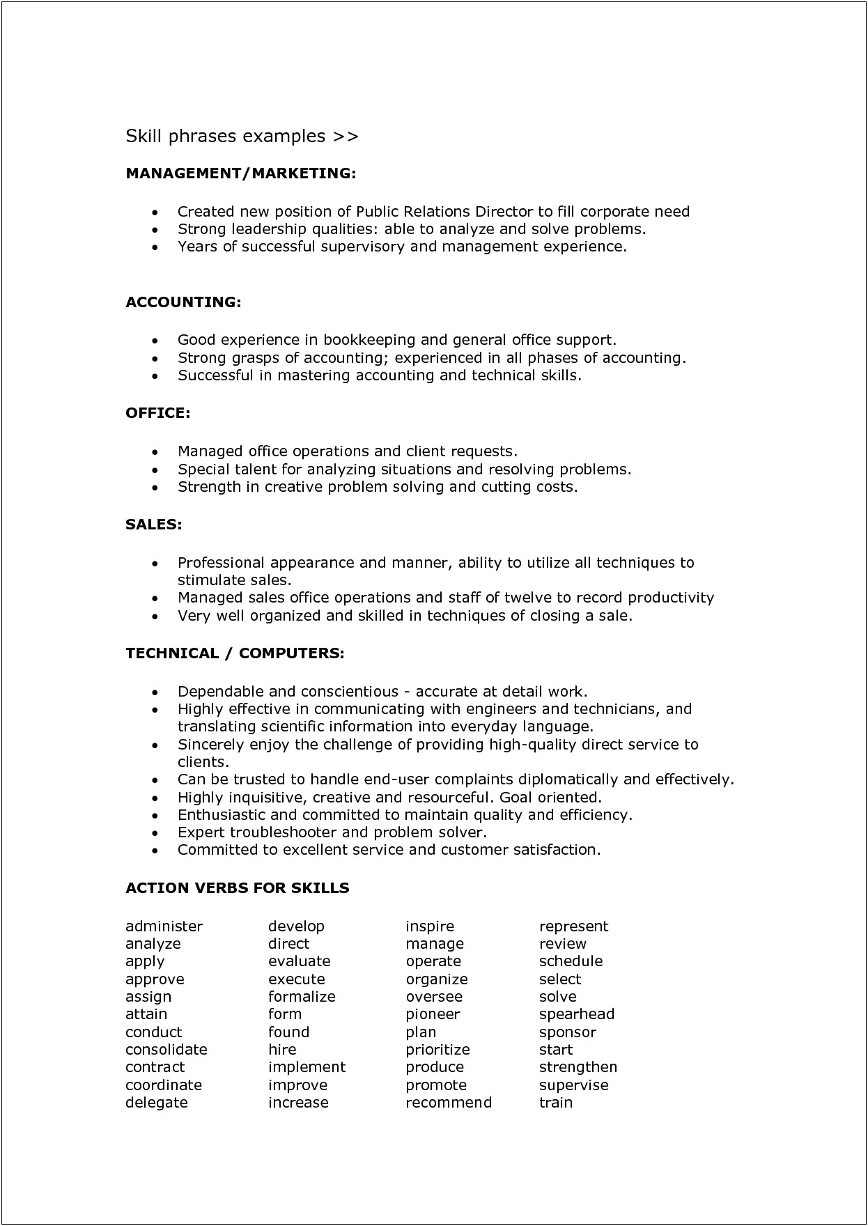 Sample Resume That List Of Technical Skills