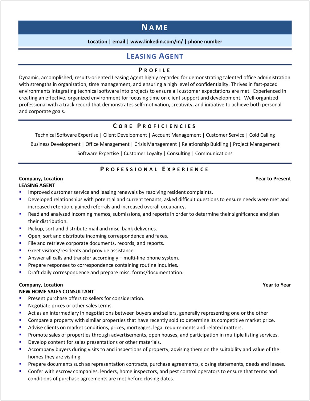 Sample Resume To Get A Leasing Manager Job