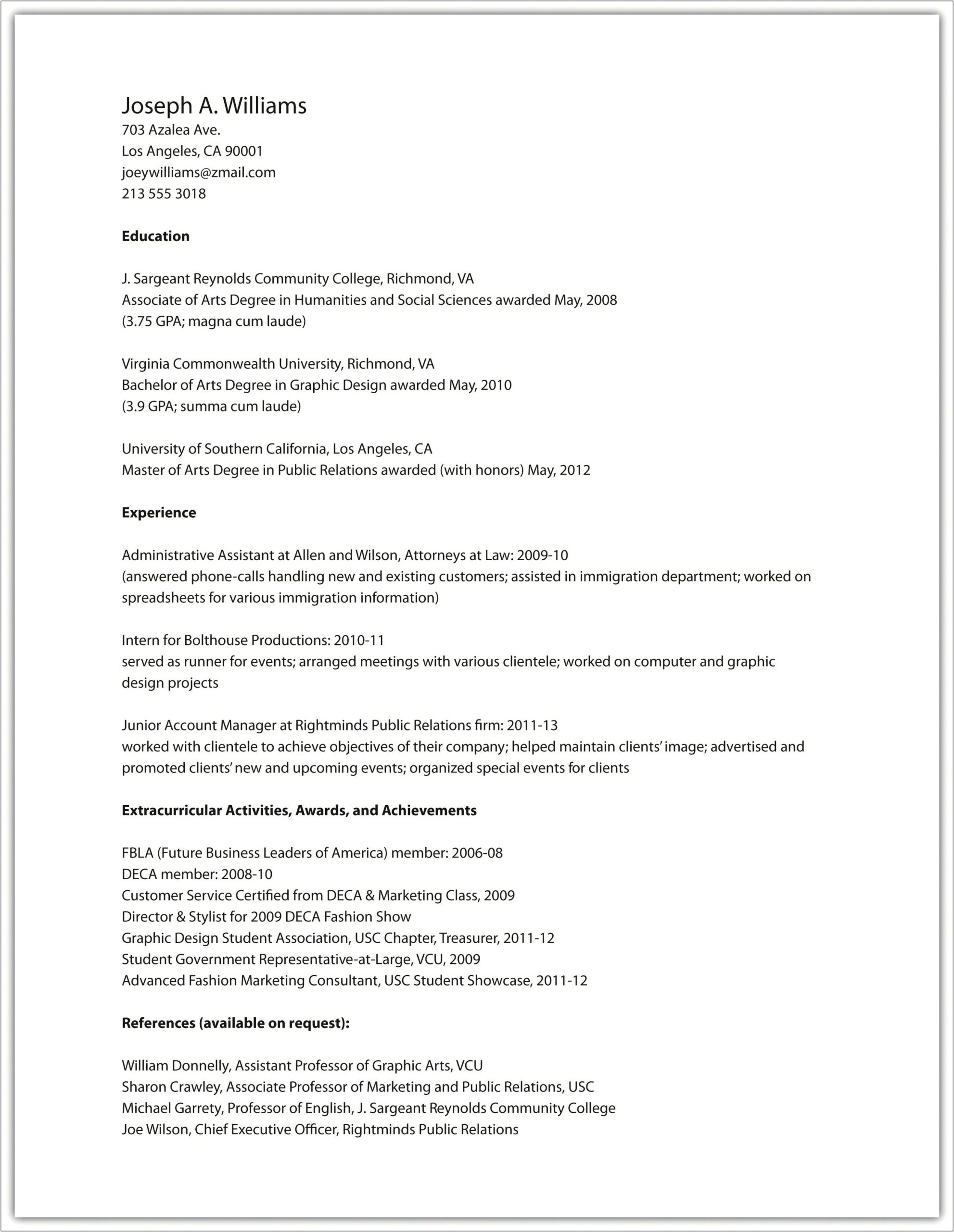 Sample Resume With Awards And Accomplishments