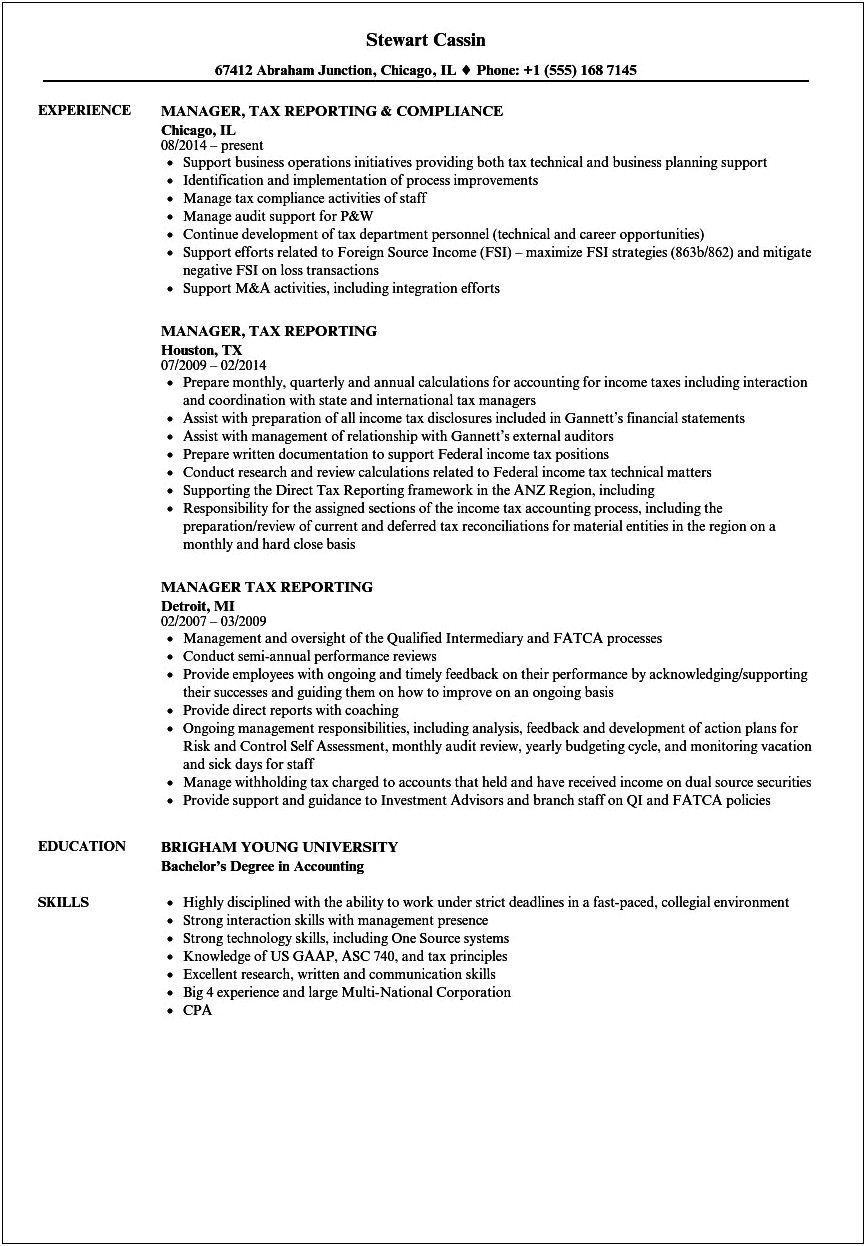Sample Resume With Big 4 Tax Experience
