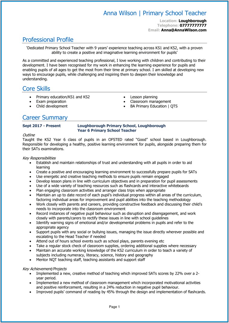 Sample Resume With Branding Statement Teacher