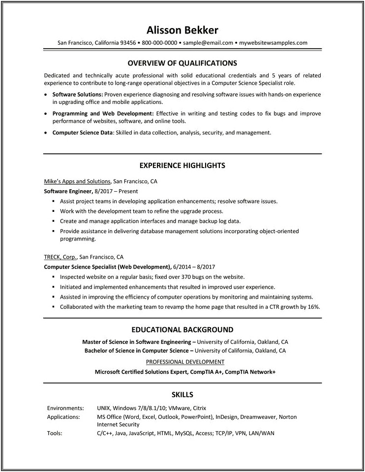 Sample Resume With Comp Tia Scredentials