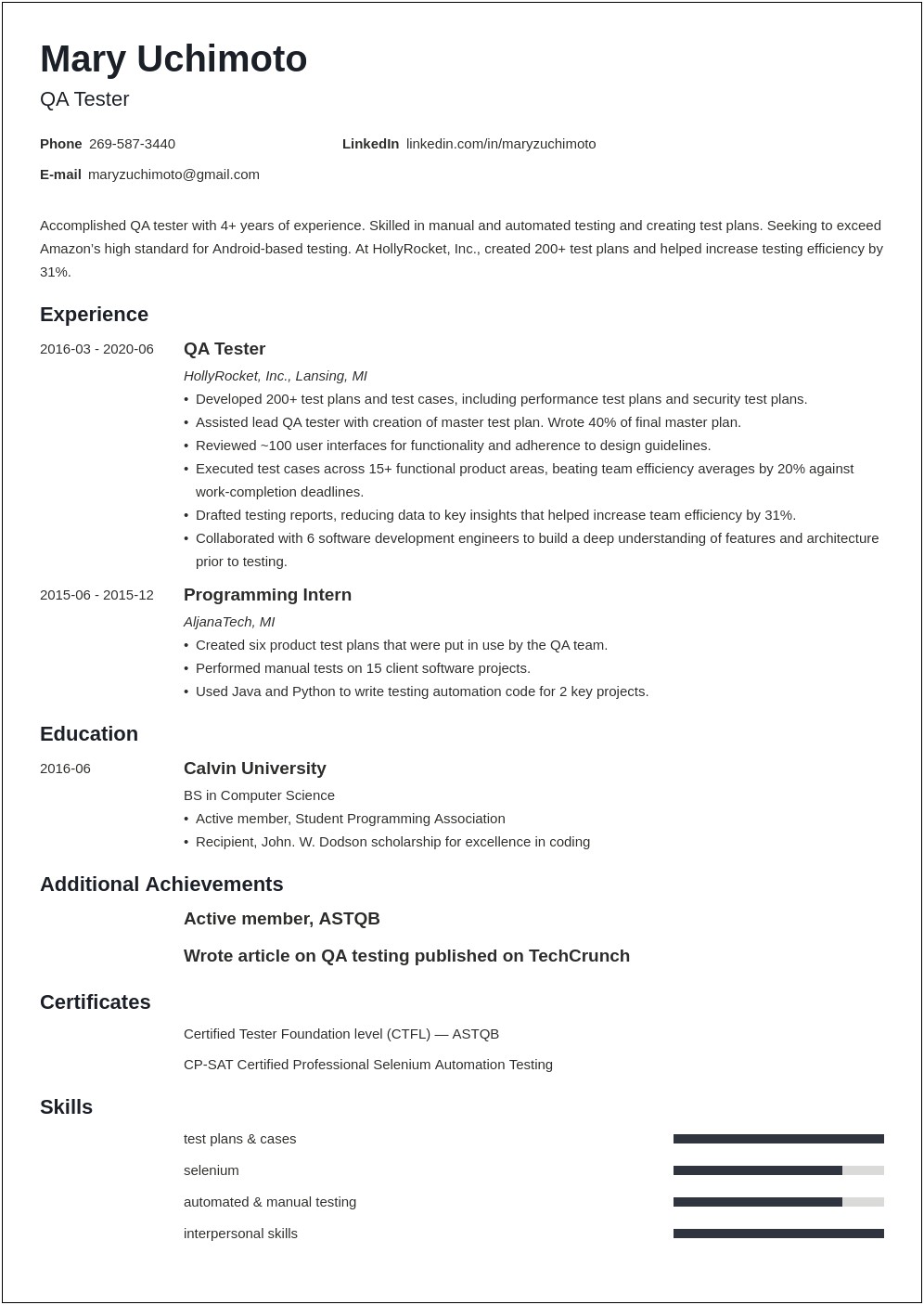 Sample Resume With Manual Testing Experience