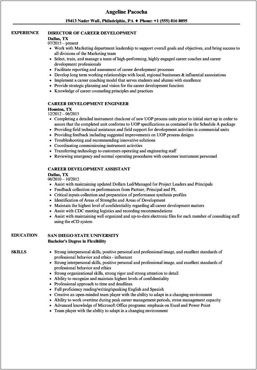 Sample Resume With Professional Development Section