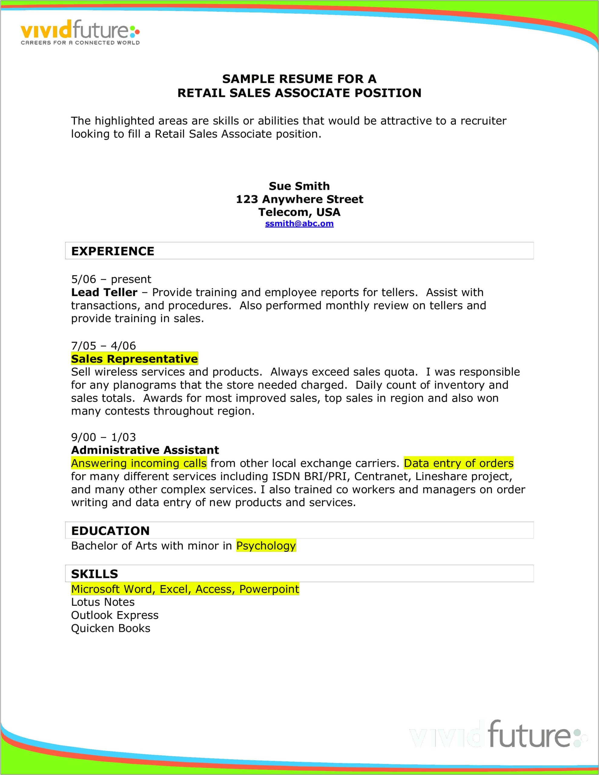 Sample Resume With Retail Sales Experience