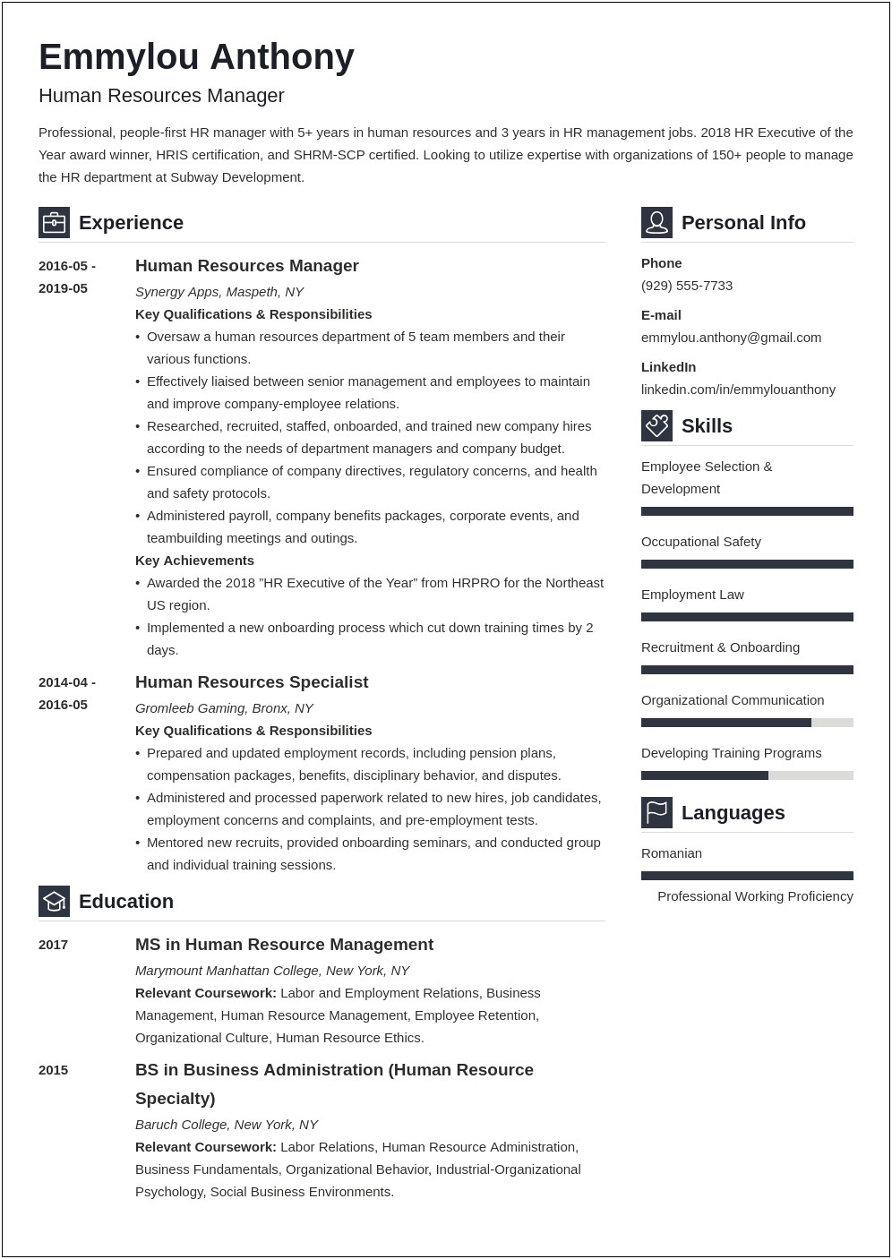 Sample Resumes For A Human Resource Generalist