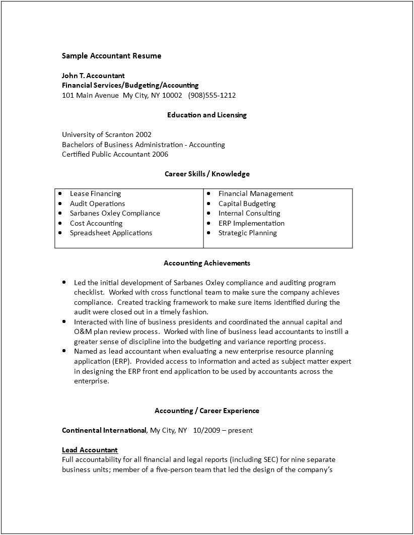 Sample Resumes For Accountants And Financial Professionals