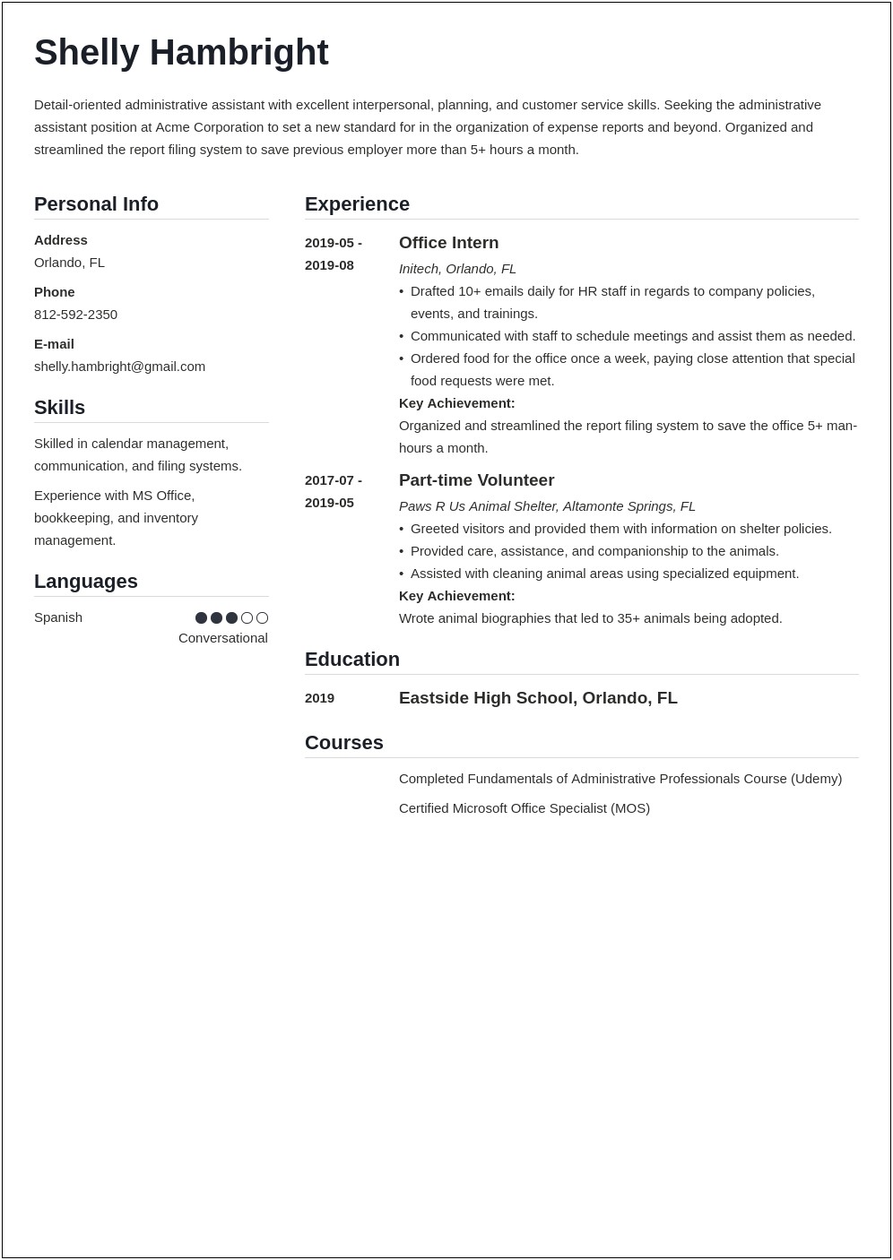 Sample Resumes For Administrative Assistant Positions In Education