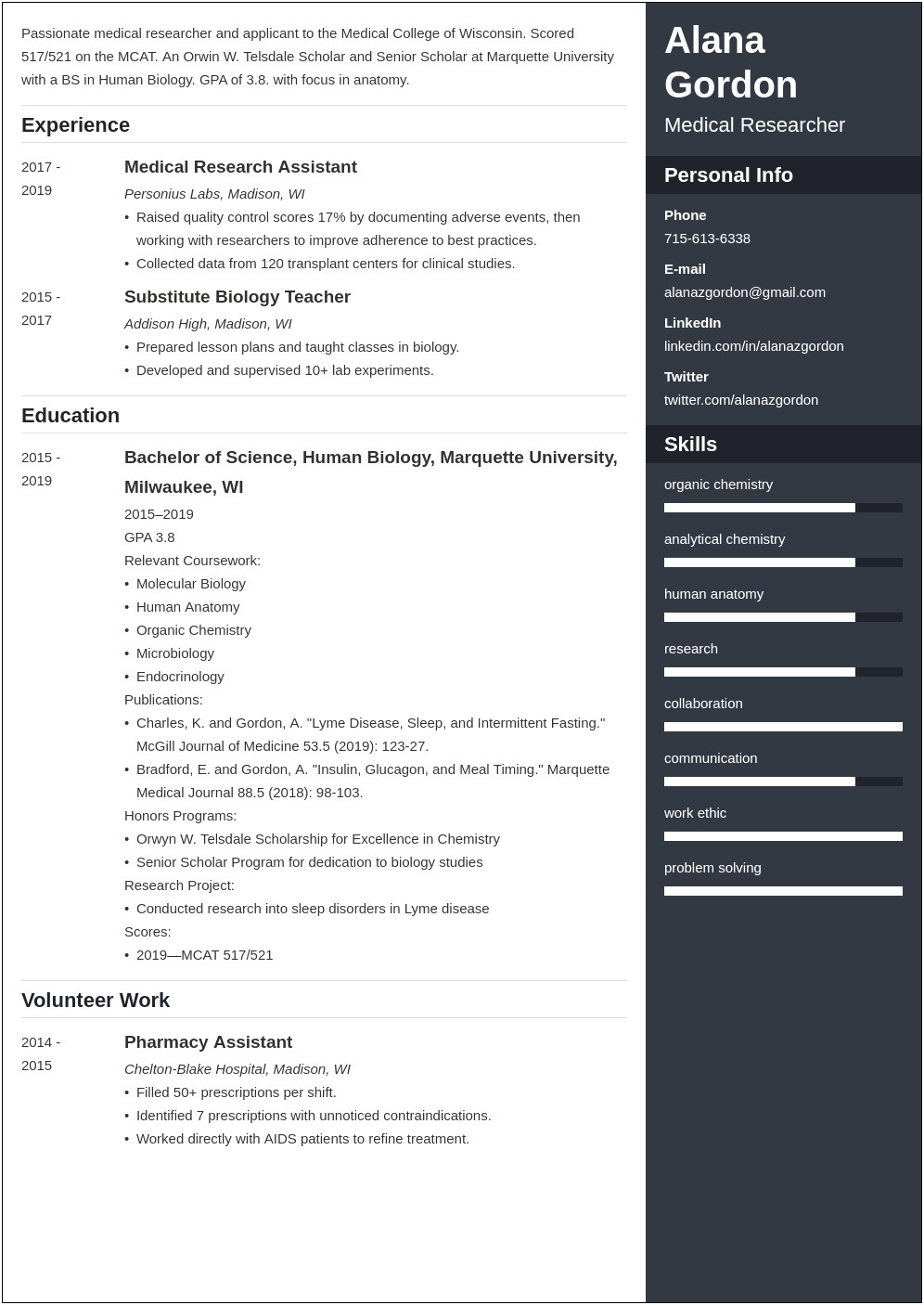 Sample Resumes For Applying To Medical School