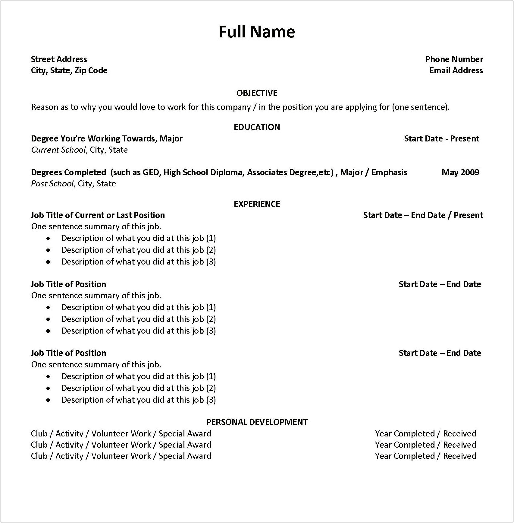 Sample Resumes For College Students Summer Job