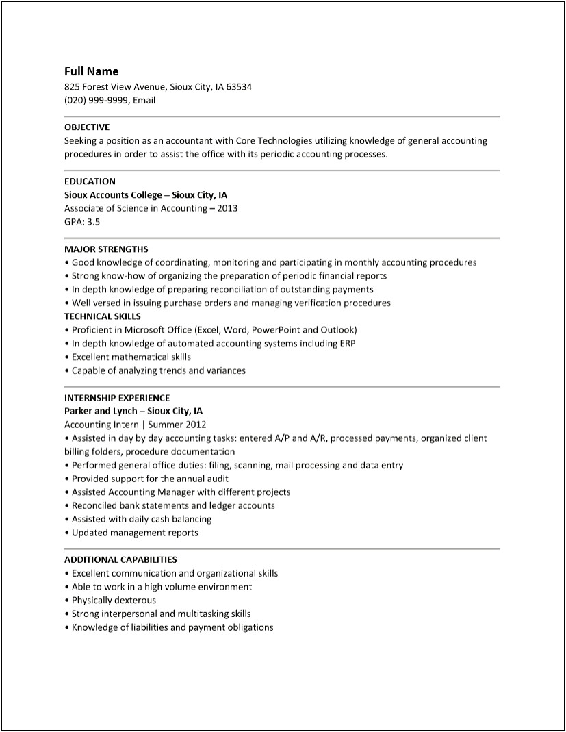 Sample Resumes For Entry Level Accounting Jobs