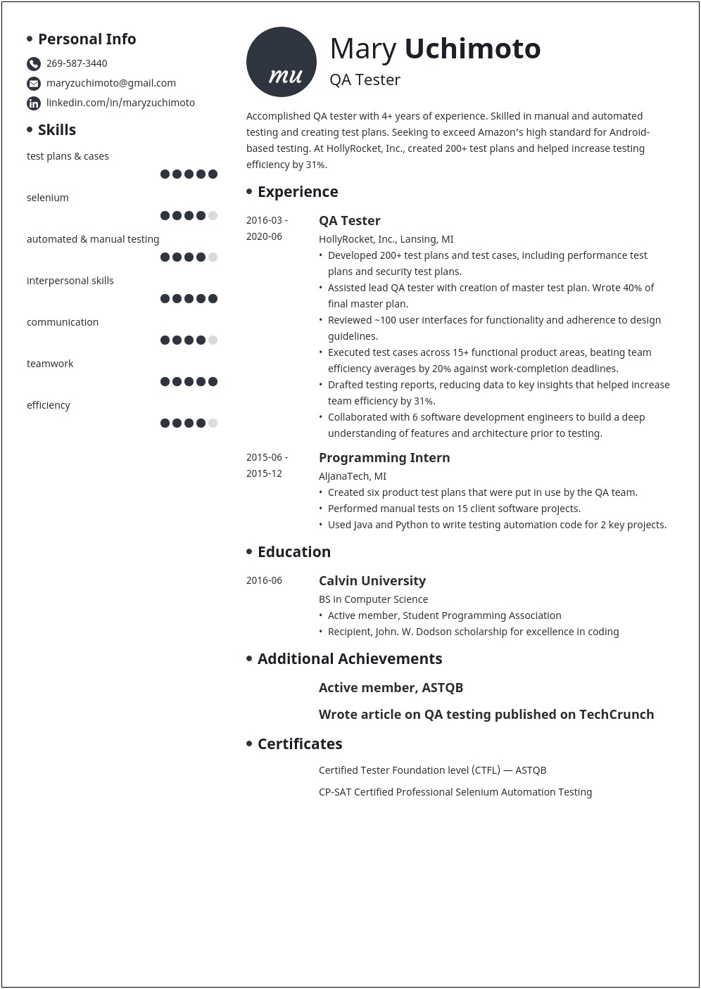 Sample Resumes For Experienced Candidates In Testing