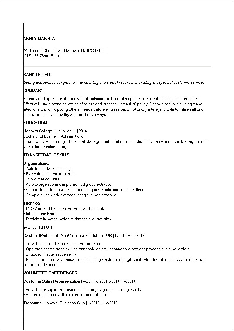Sample Resumes For Finacnial Entry Level Psotiions