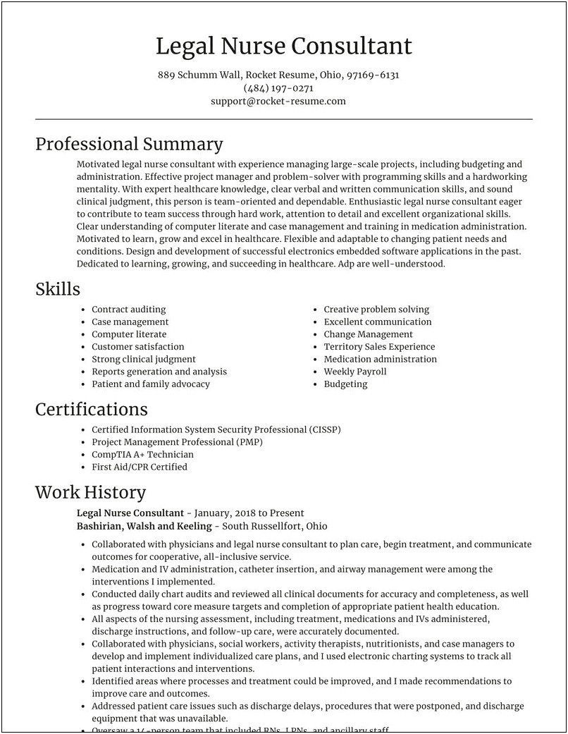Sample Resumes For Legal Nurse Consultants