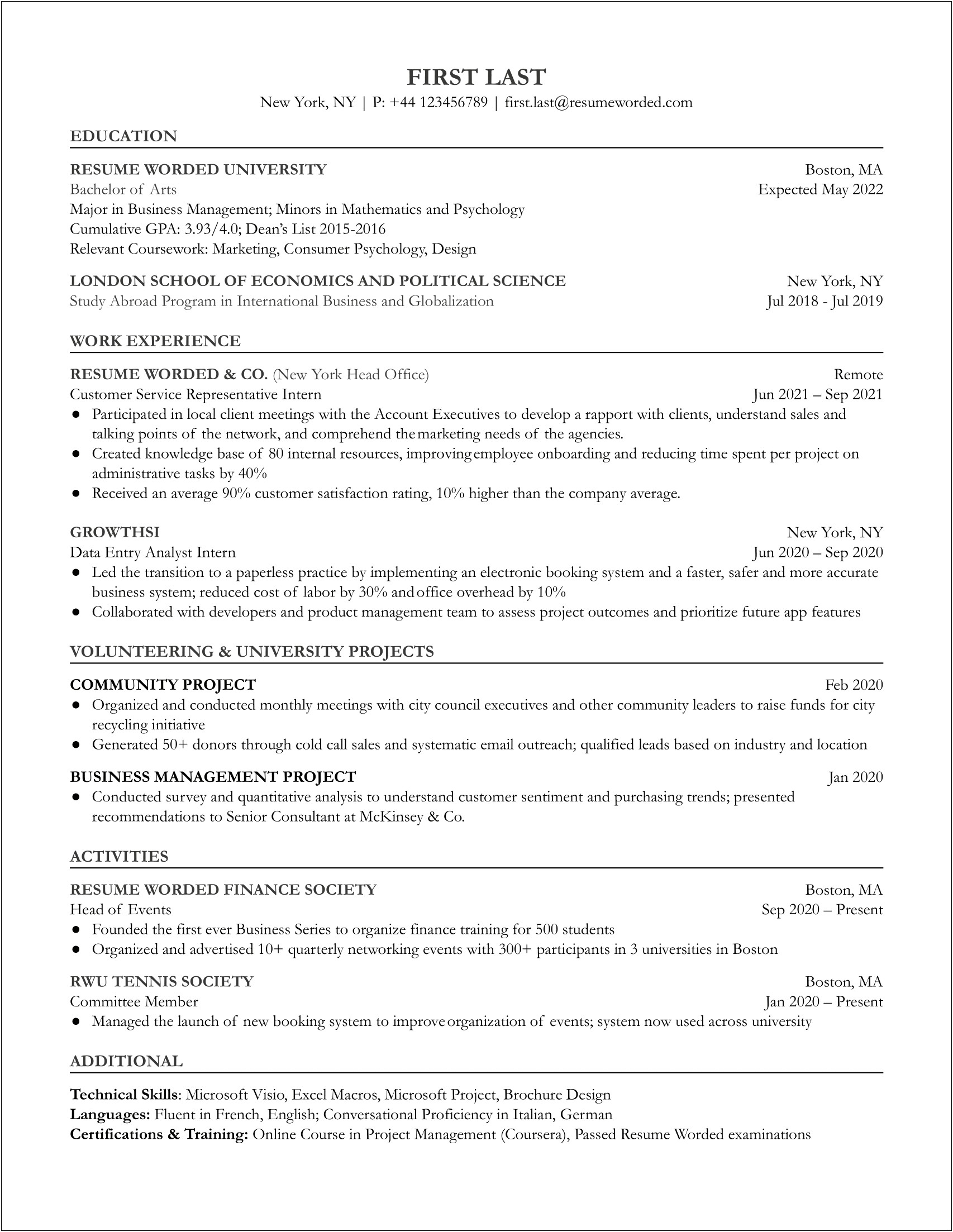 Sample Resumes For Management And Customer Service