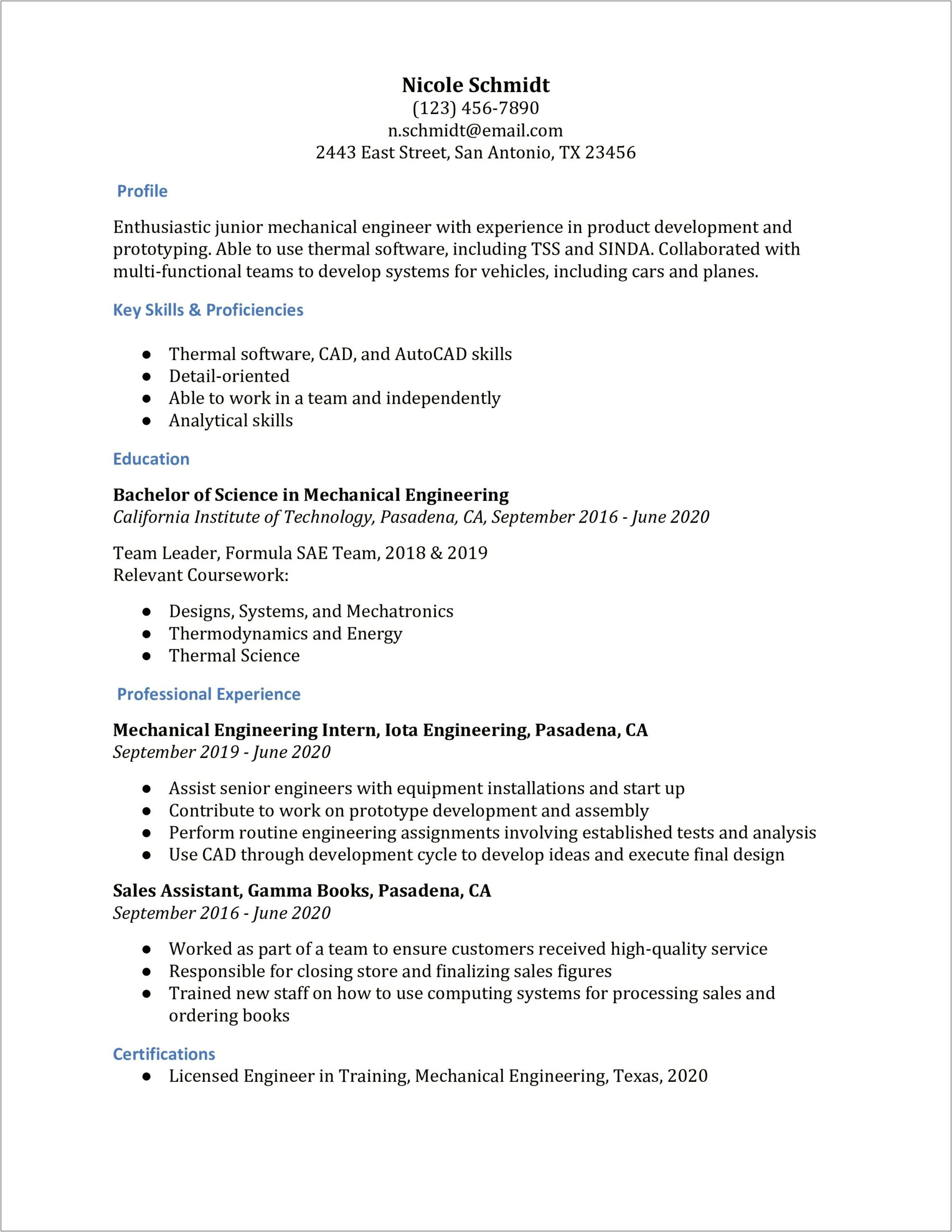 Sample Resumes For New Product Development Engineer