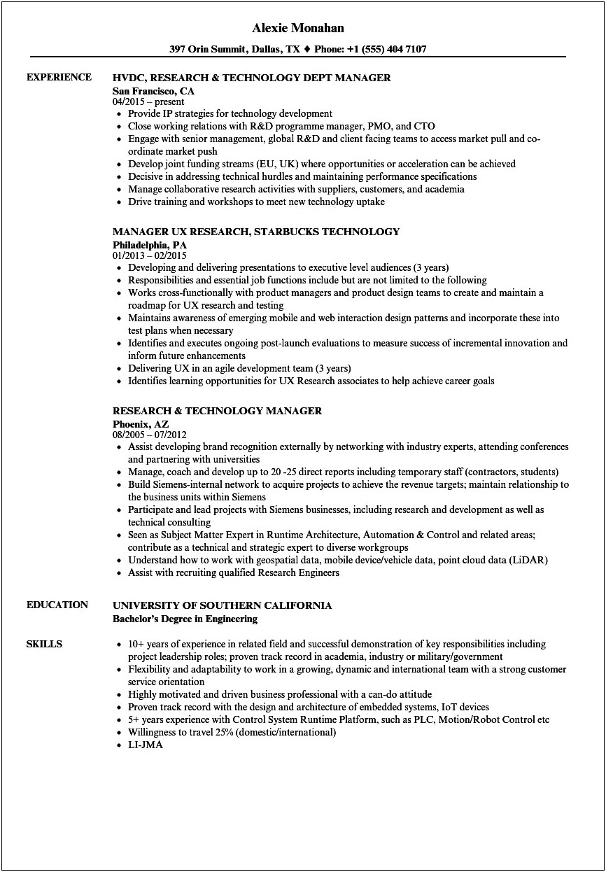 Sample Resumes For Phd For Information Technology