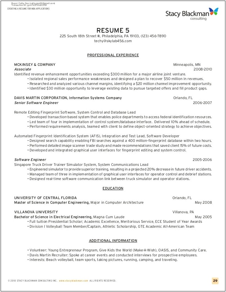 Sample Resumes For Prospective Mba Students