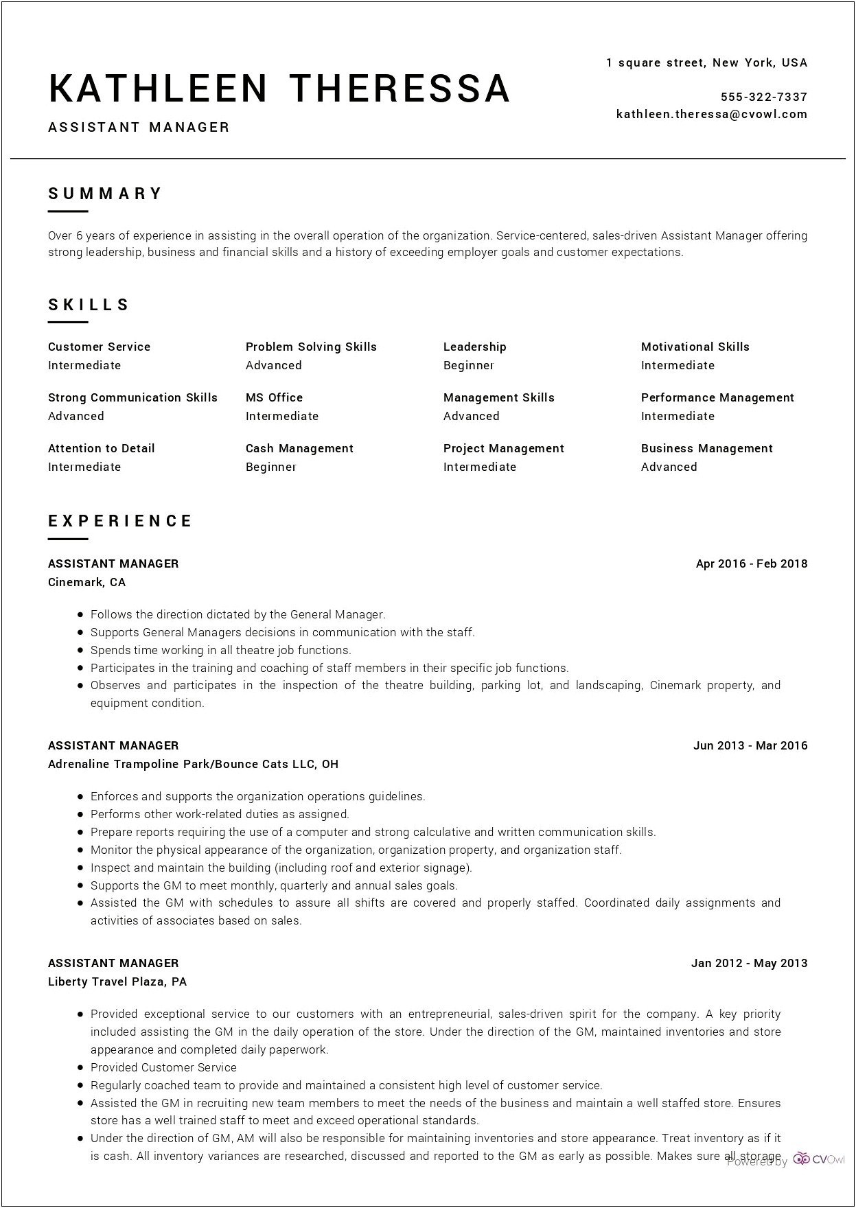 Sample Resumes For Retail Assistant Manager