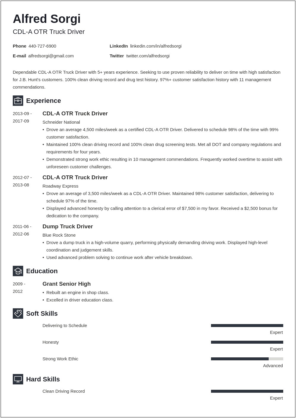 Sample Resumes For Truck Driving Jobs