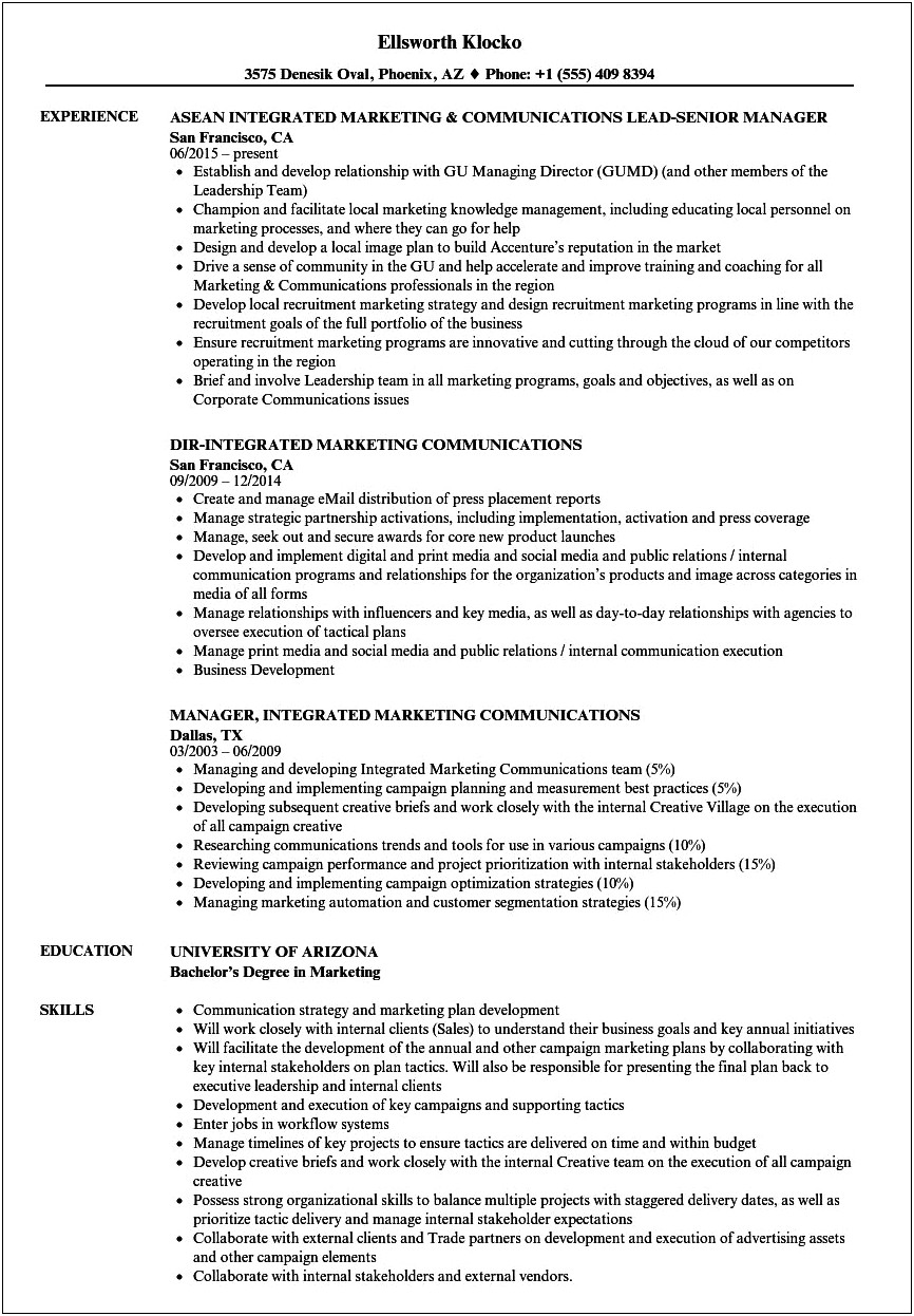 Sample Resumes Marketing And Communications Director