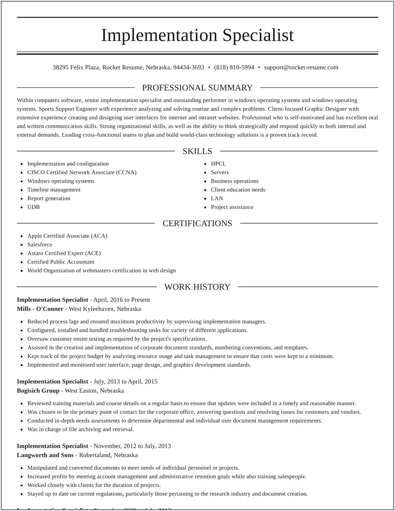 Sample Resumes Of Implementation Specialist