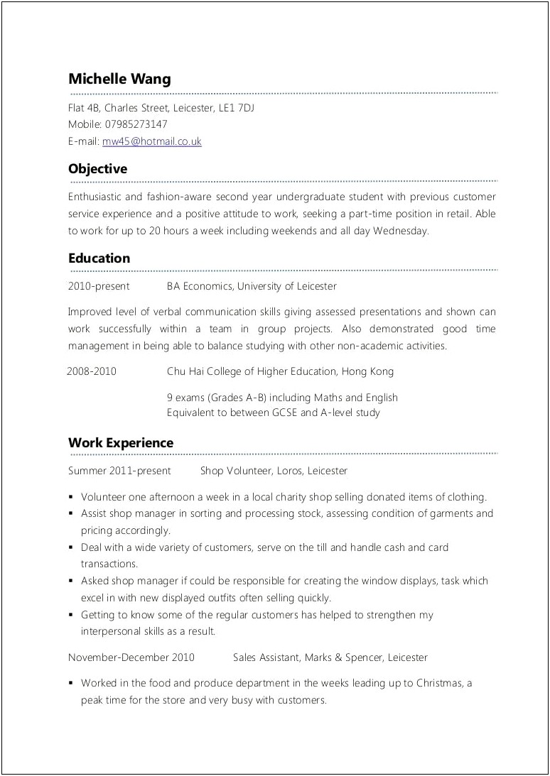 Sample Resumes With Part Time Jobs Included