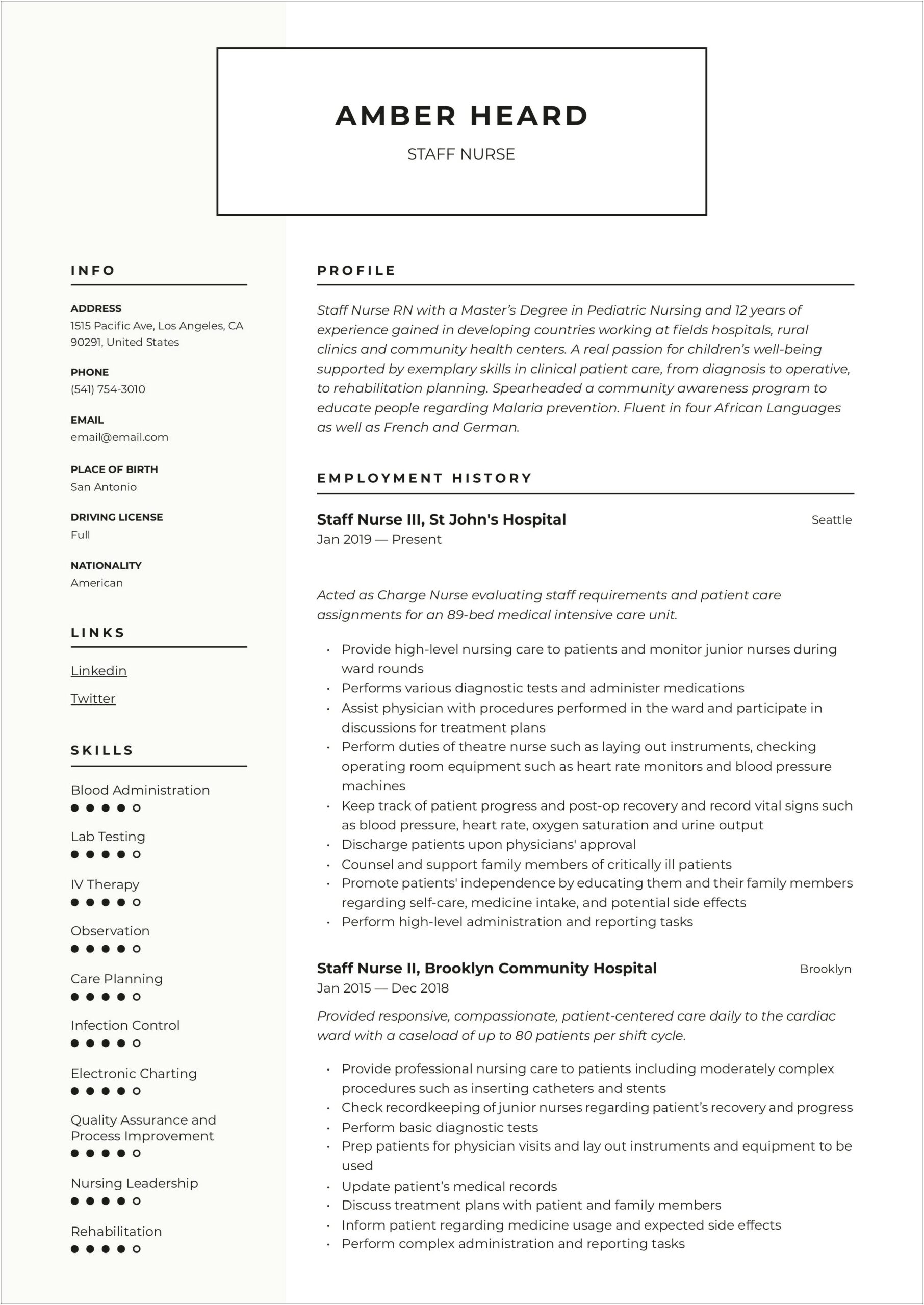 Sample Rn Resume For Hospice Positions