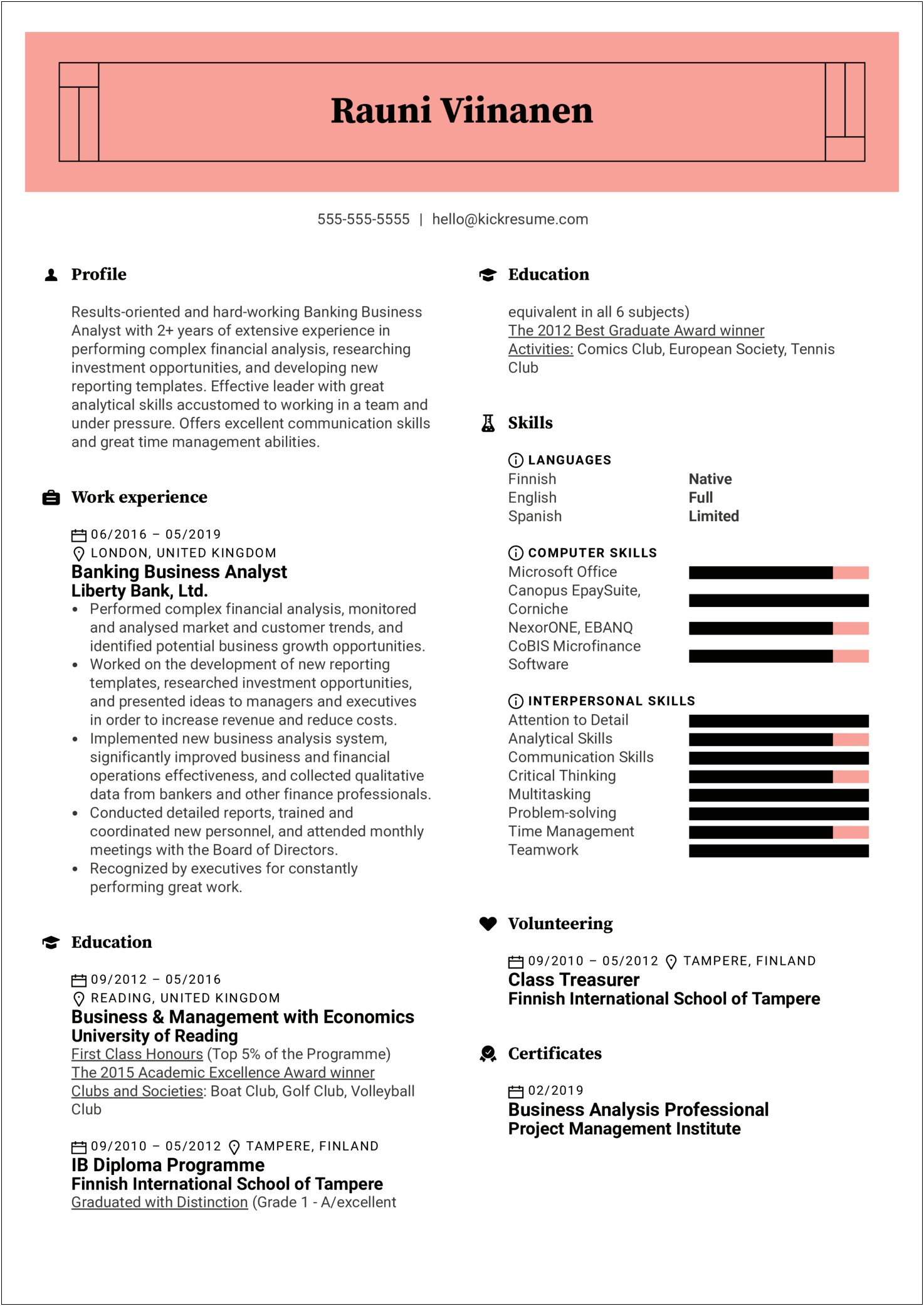 Sample S Of Business Analyst Resume