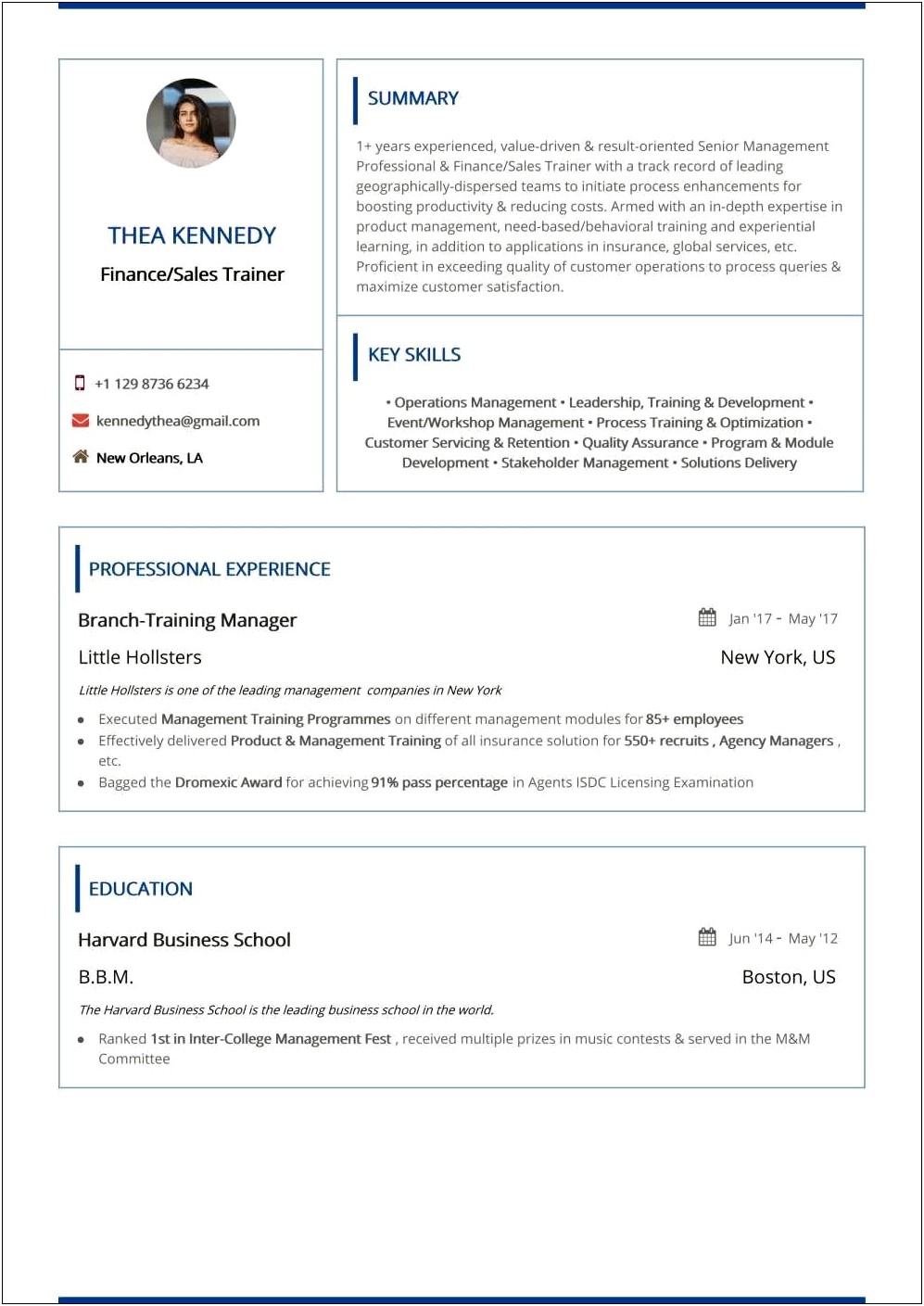 Sample Single Page Senior Management Resume
