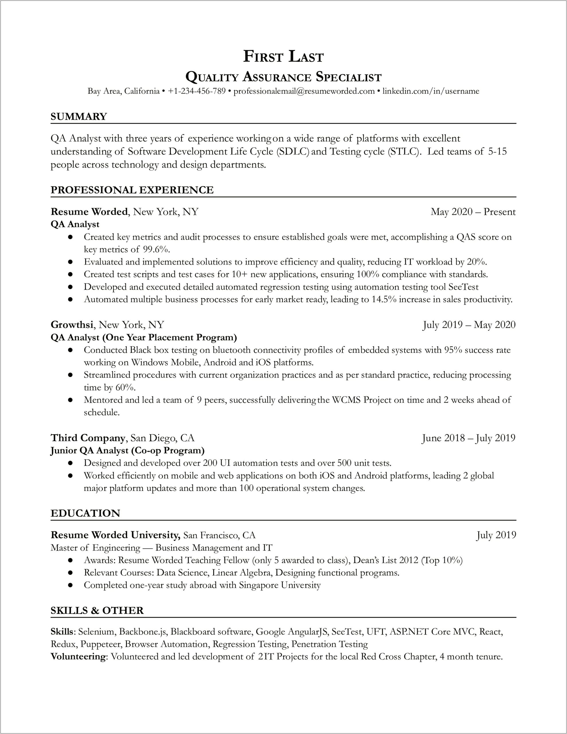Sample Summary For New Grad Resume Engineer