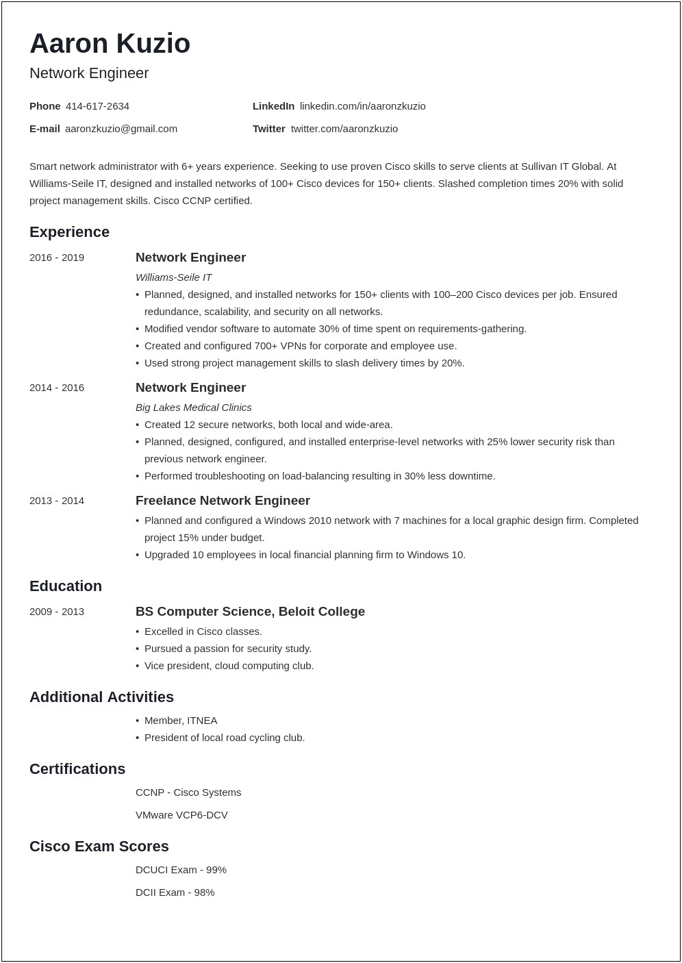 Sample Vp Of Network Engineering Resume