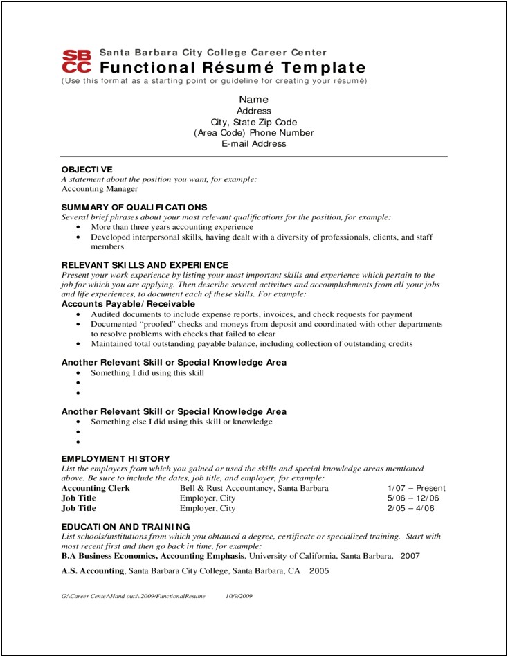 Samples Of A Functional Resume Template