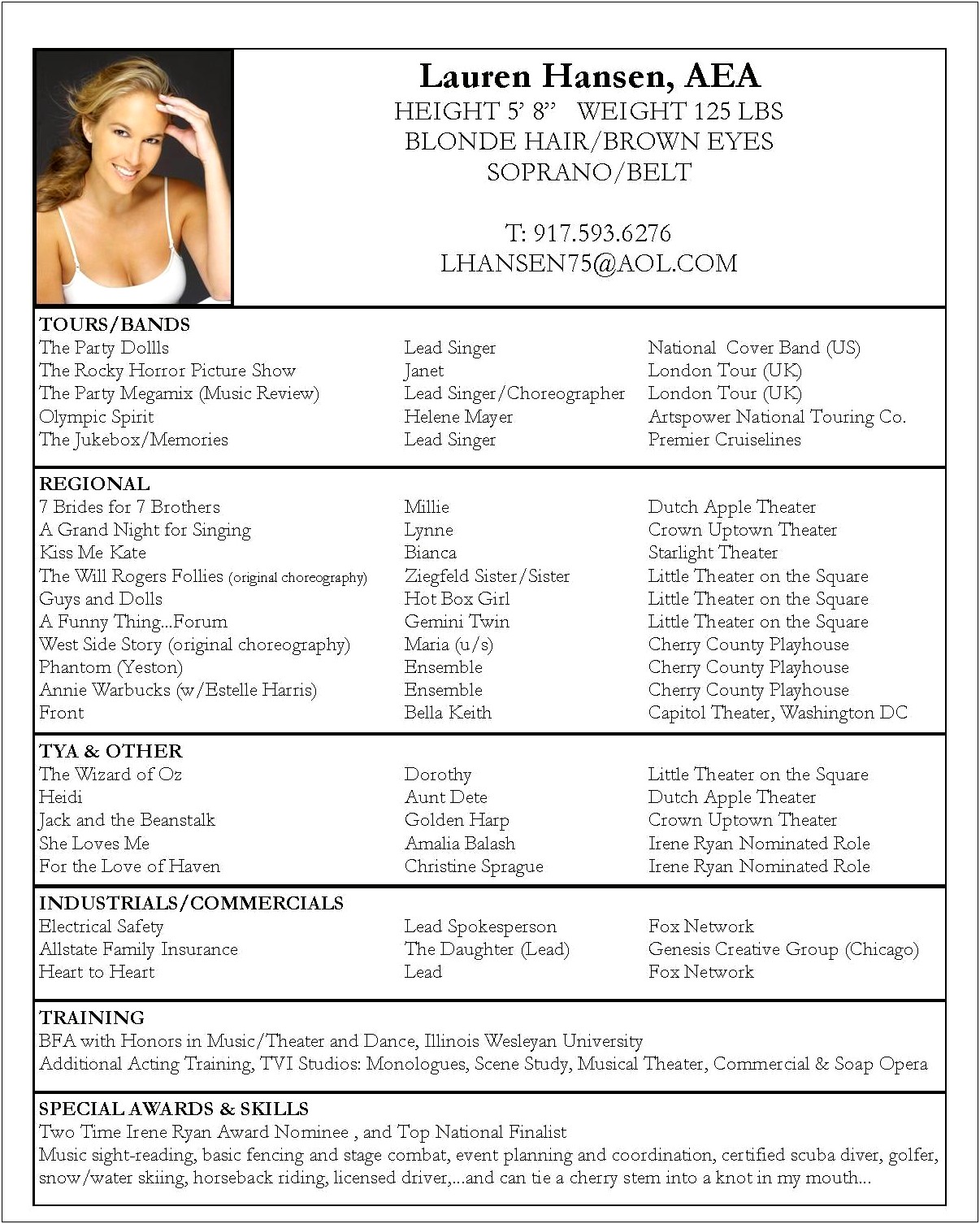 Samples Of Acting And Modeling Resume