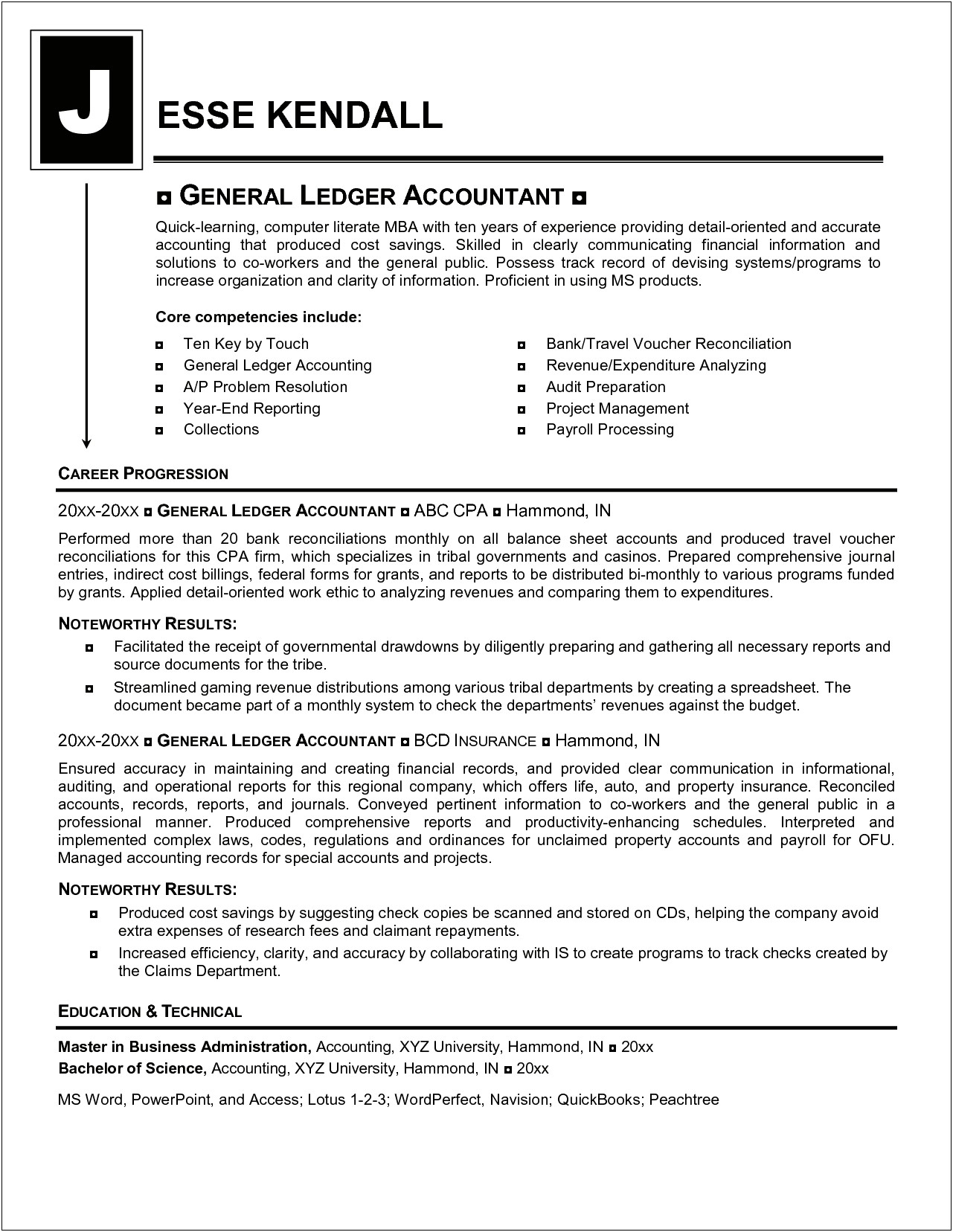 Samples Of General Ledger Accounting System Analysts Resume
