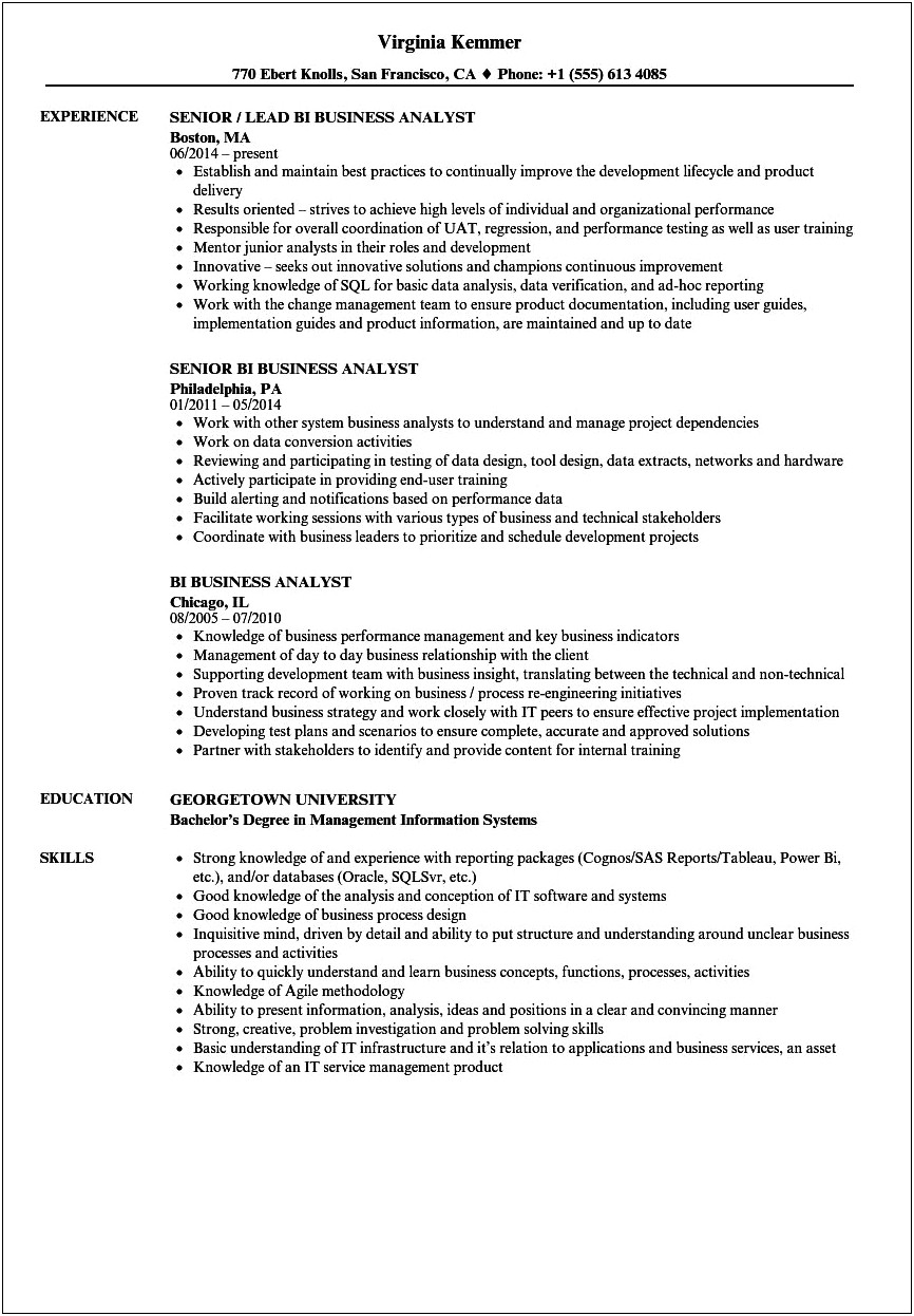Samples Of Healthcare Business Analyst Resume