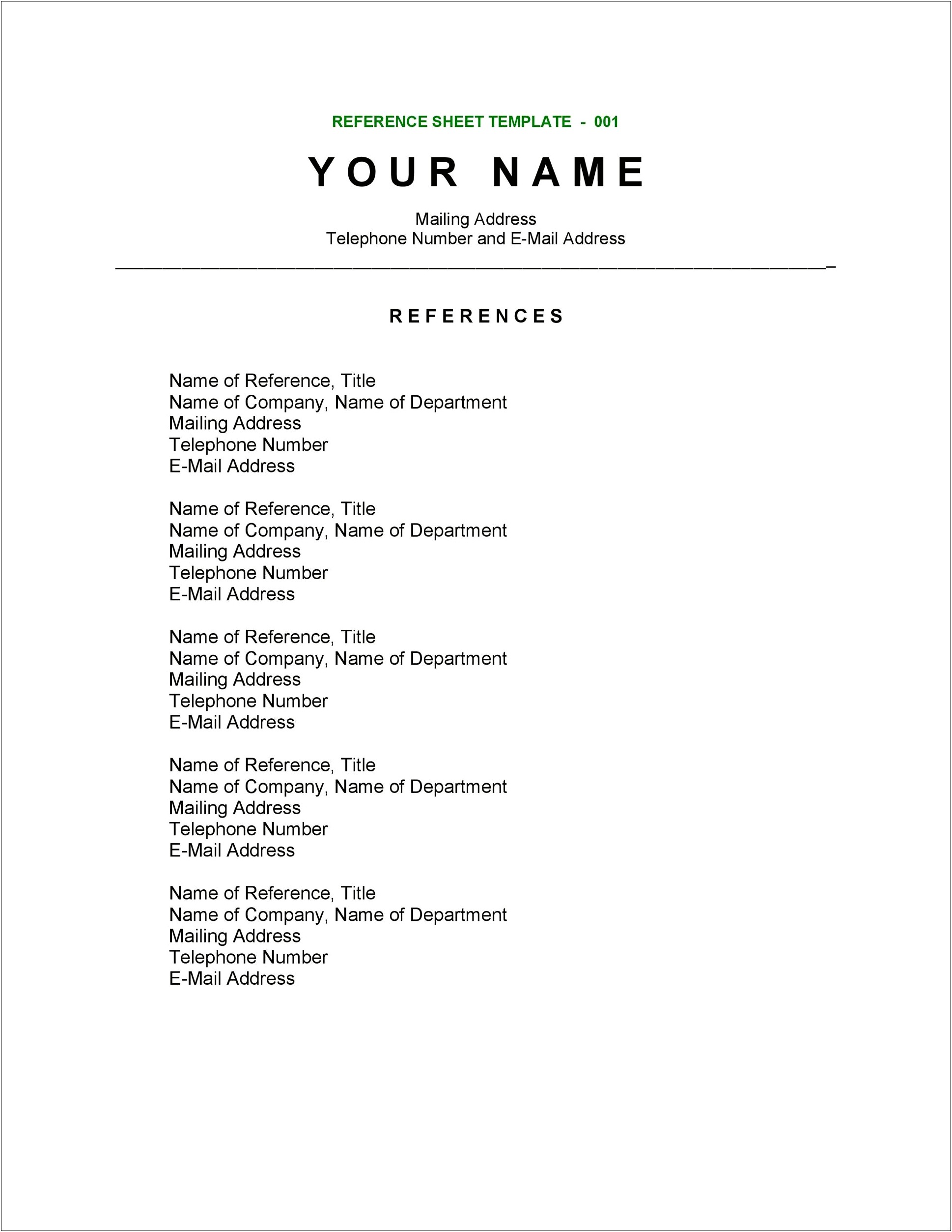 Samples Of Reference Pages To Resumes
