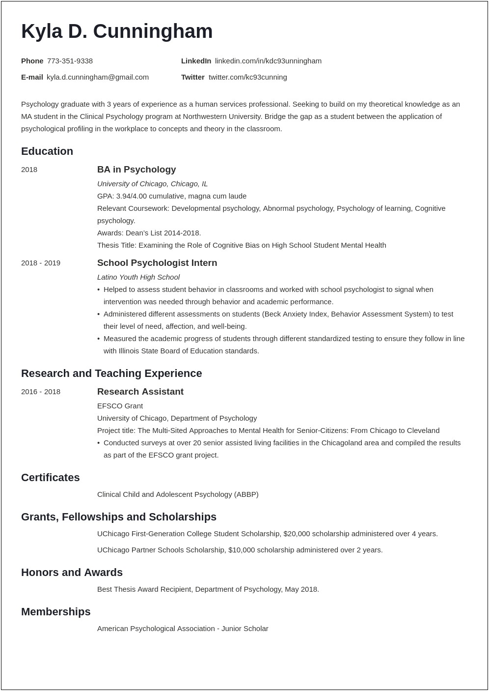 Samples Of Resume Objectives For Grad School