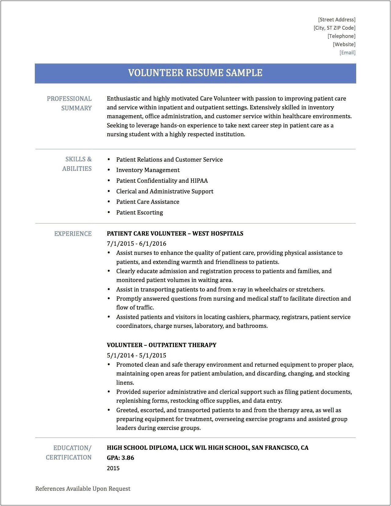 Samples Of Resume Volunteer Work Example