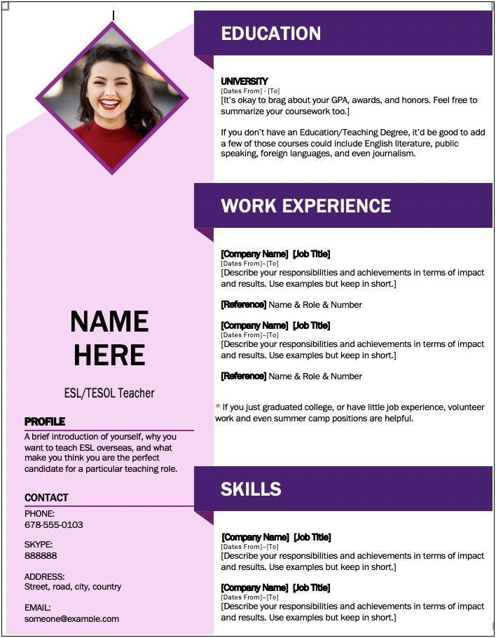 Samples Of Resumes For English Teachers