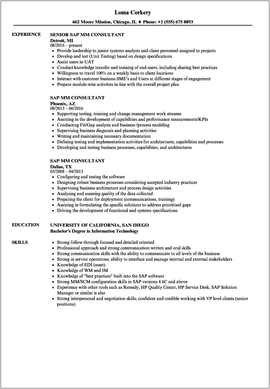 Sap Fico Consultant Resume 3 Years Experience