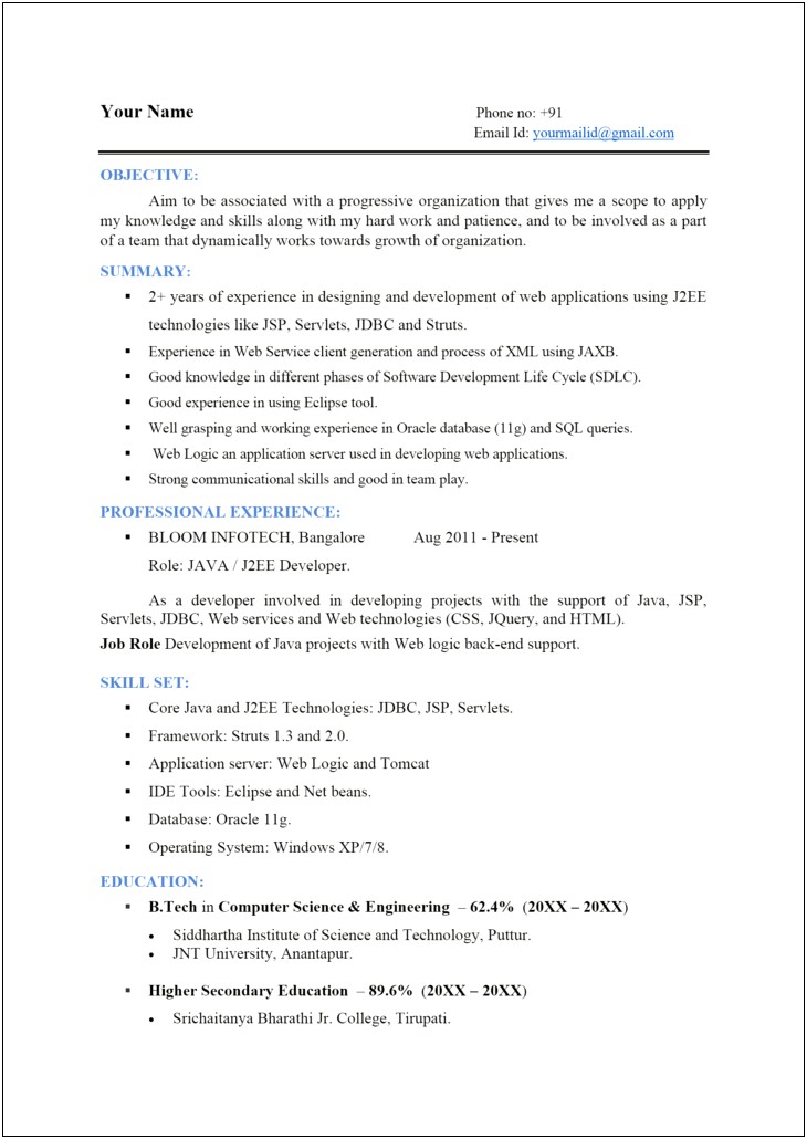 Sap Fico Fresher Resume In Word