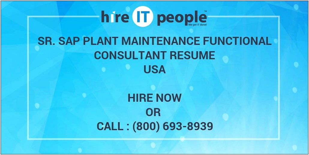 Sap Plant Maintenance Consultant Sample Resume