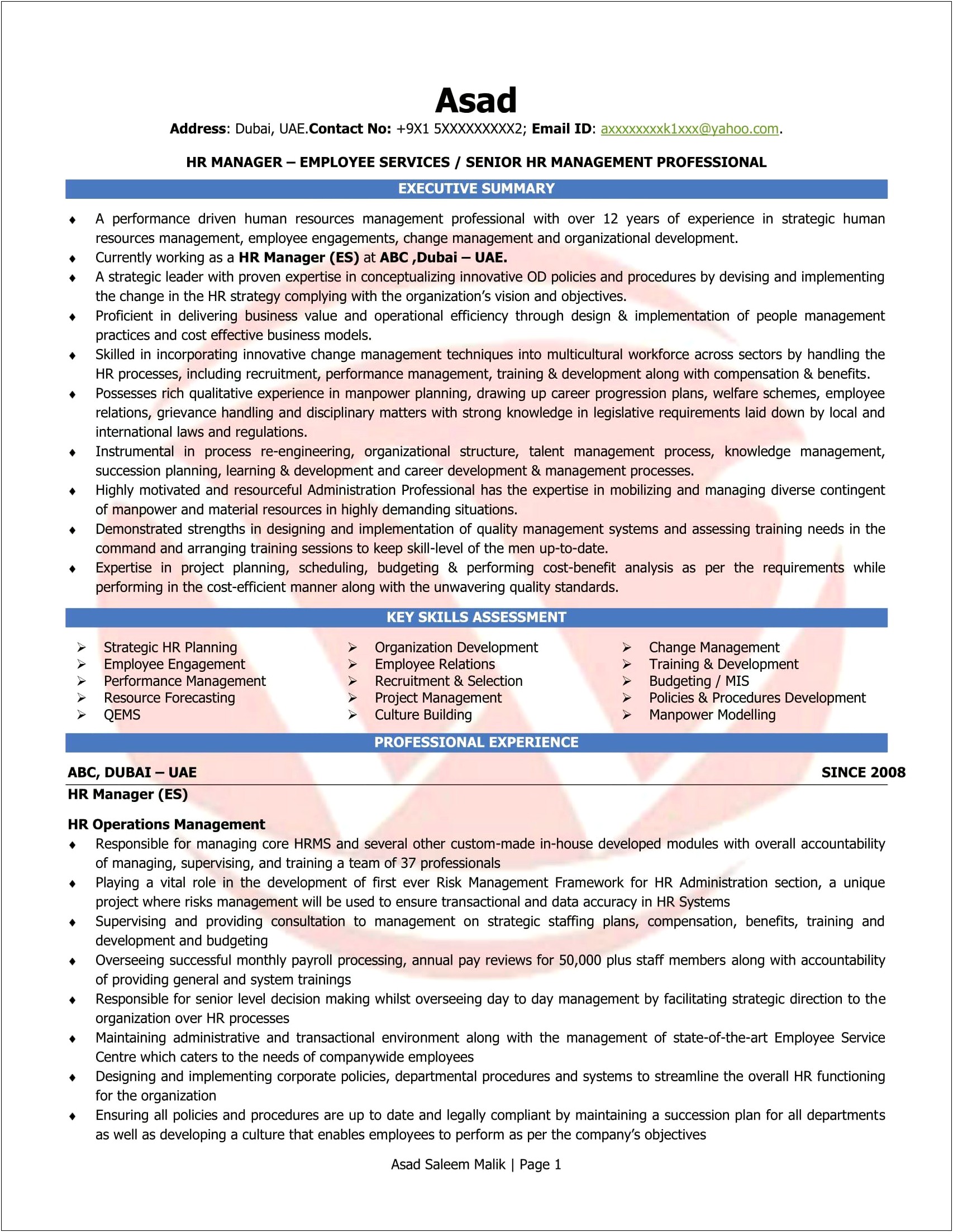 Sap Project Manager Sample Resume India