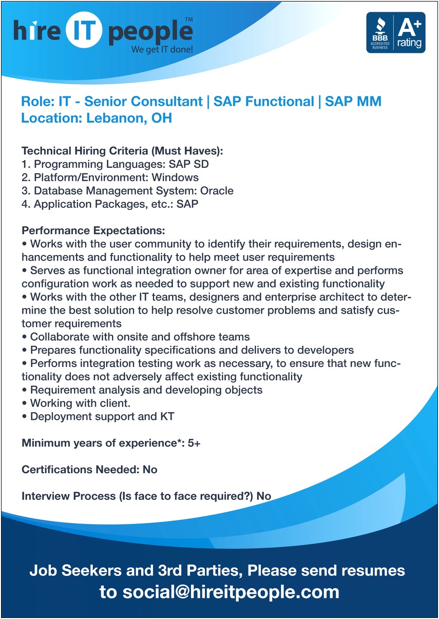 Sap Sd Resume Sample For Experienced