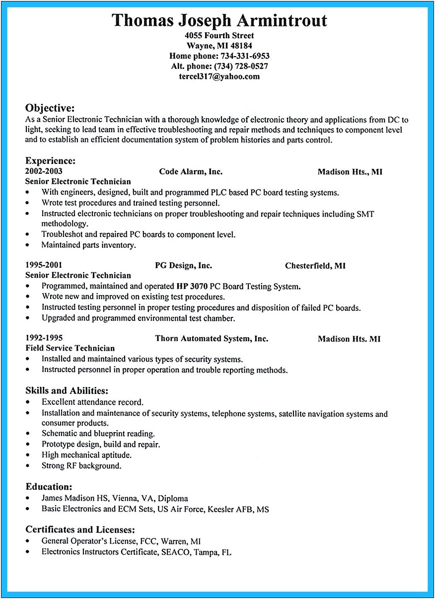 Satellite Technician Job Description For Resume
