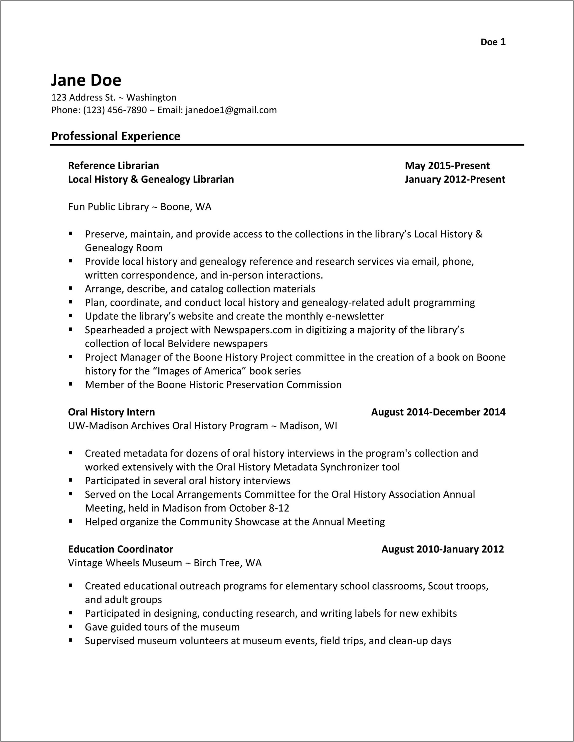 School Librarian Job Description For Resume