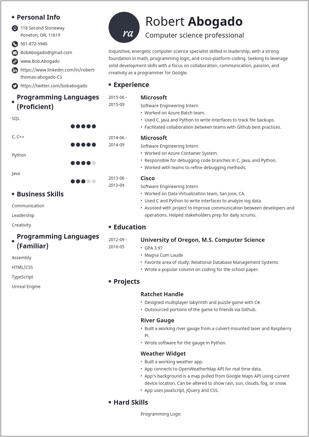 School Of Computer Science Sample Resume