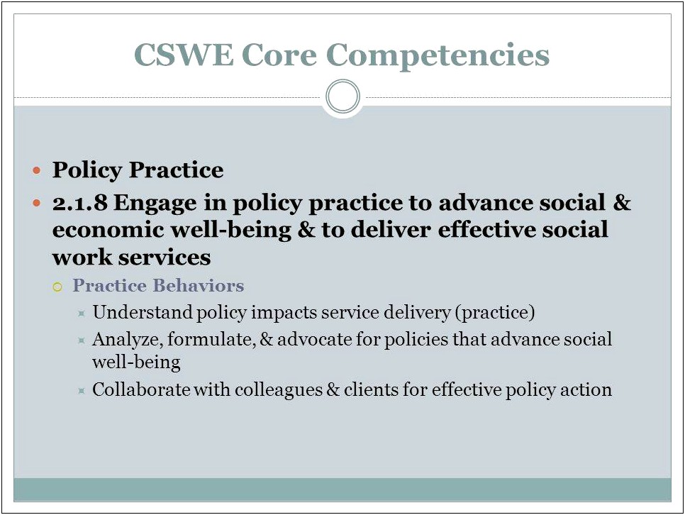 School Of Social Work Core Competancy Resume